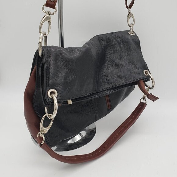 Crossbody Hobo 2 in 1 BORSE in PELLE Made in Italy Purse Bag Black Brown Leather - Picture 8 of 14